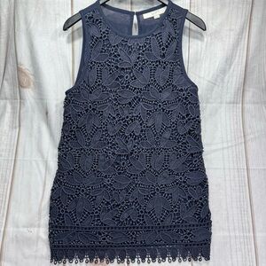 Loft Navy Blue Floral Lace Overlay Tank Top Size XS
